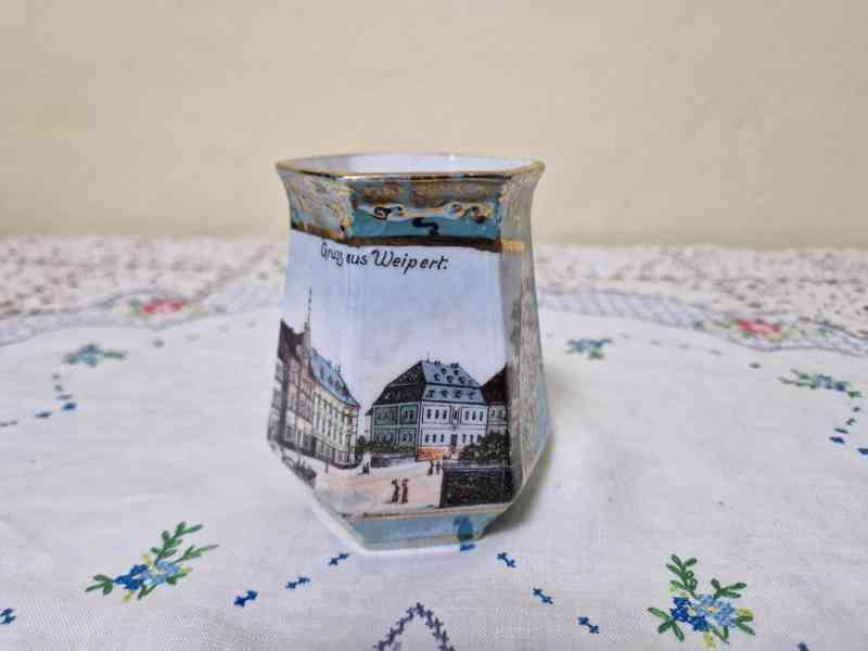 Vzácný starý zlacený malovaný Hrnek Vejprty - foto 3