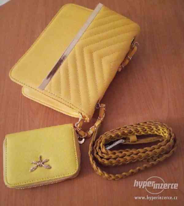 Žlutá kabelka přes rameno + peněženka a pásek - foto 1
