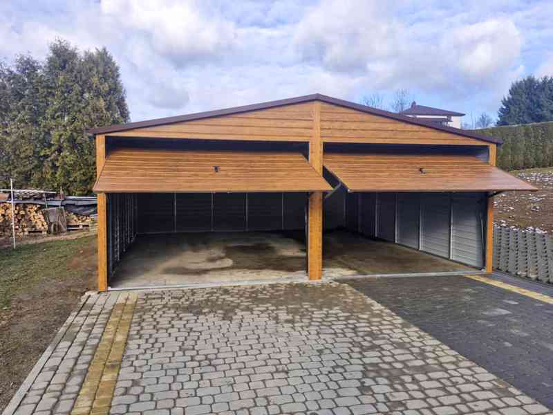 Plechova garáž 6x6,5m - výklopná vrata - světlý ořech TS932 - foto 8