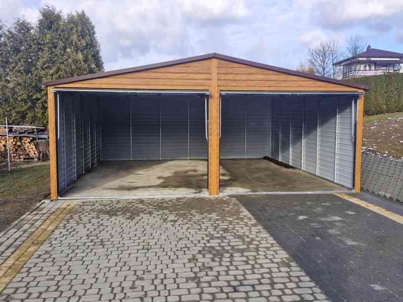 Plechova garáž 6x6,5m - výklopná vrata - světlý ořech TS932 - foto 7