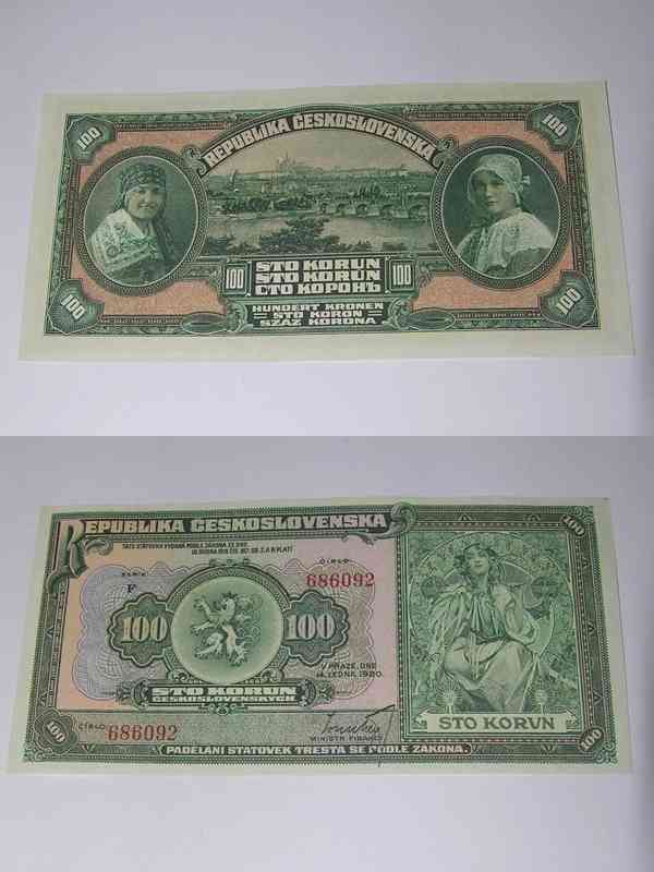 Kopie vzácných 1 republikových bankovek - Mucha - foto 2