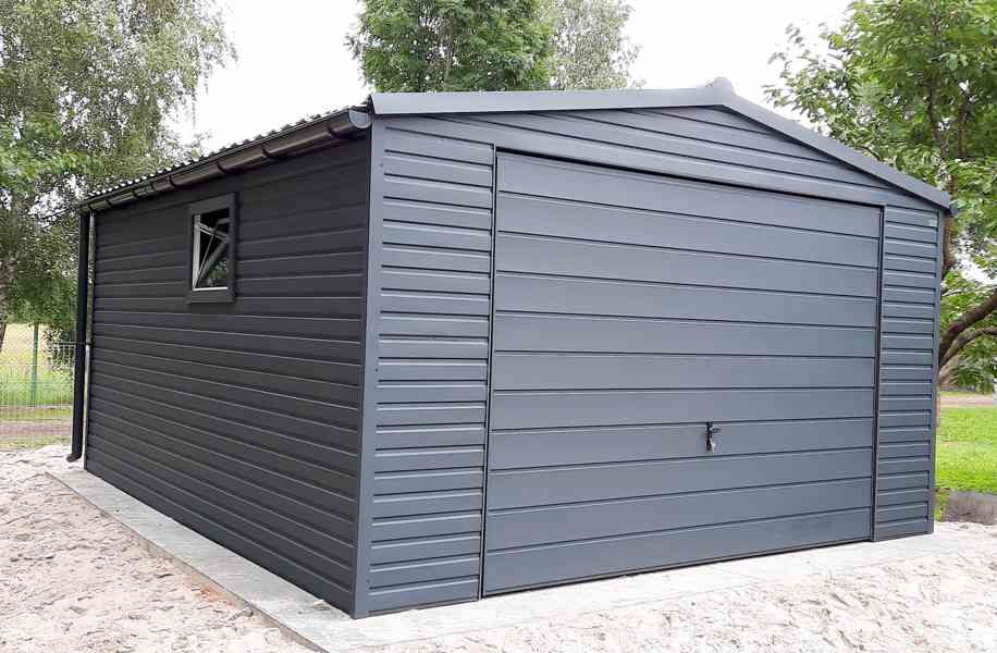 Plechová garáž 5x6m, sedlová střecha - výklopná vrata TS290 - foto 2