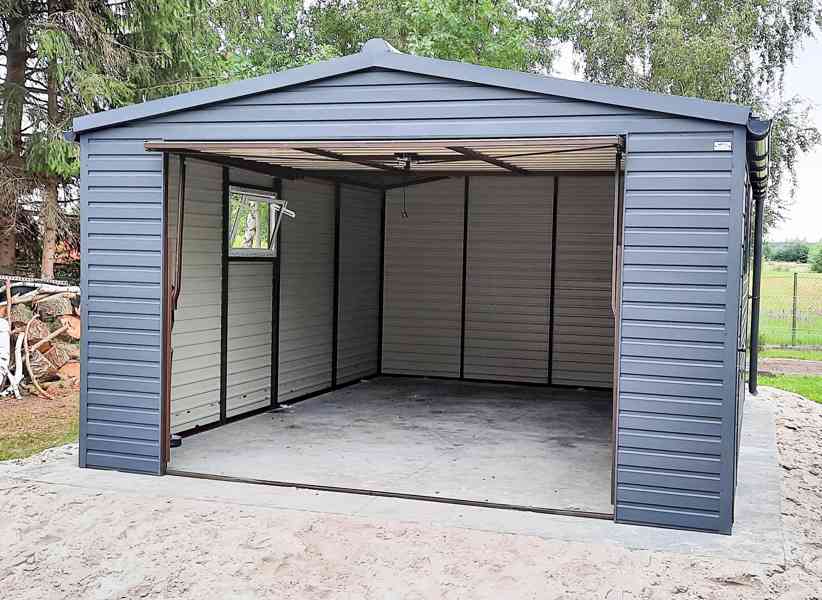 Plechová garáž 5x6m, sedlová střecha - výklopná vrata TS290 - foto 5