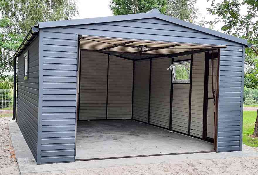 Plechová garáž 5x6m, sedlová střecha - výklopná vrata TS290 - foto 6