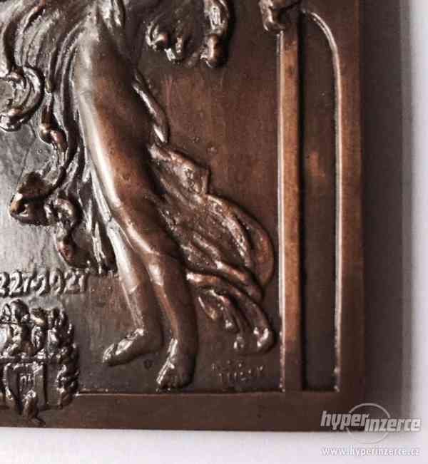 Litoměřice, bronz plaketa 700 let města, secesní - foto 3