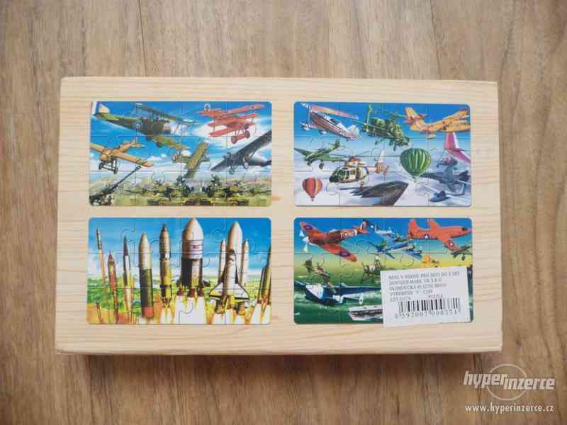 Dřevěné Puzzle letadla v krabičce -4 motivy - foto 2