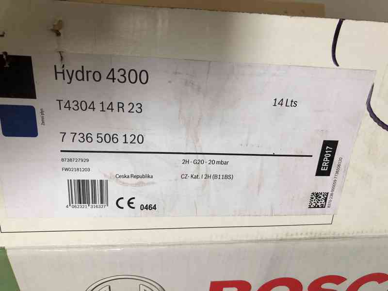 Bosch Hydro 4300, T4304 14, plynový průtokový ohřívač 23,6 k - foto 4