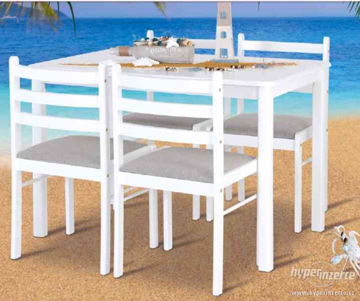 Jídelní stůl + 4 židle bílá - SET 4 + 1 - foto 1