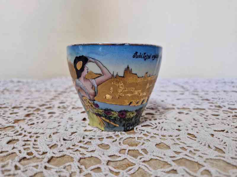 Vzácný starý ručně malovaný Hrnek Praha 1908 - foto 3