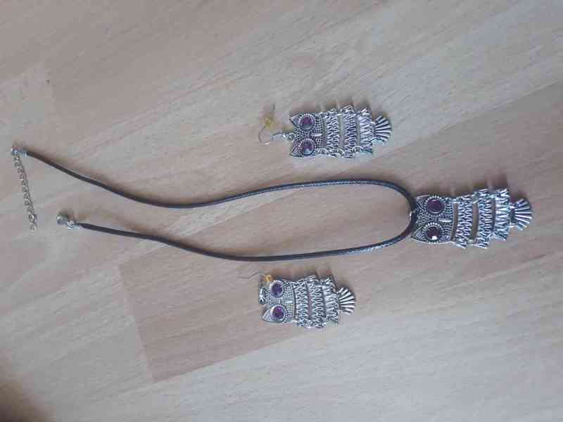 Náušnice a náhrdelník Sovičky s fialovými kameny - foto 2