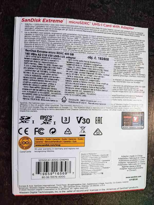 SD karta SanDisk 400GB EXTREME 160 MB/s A2, v záruce - foto 2