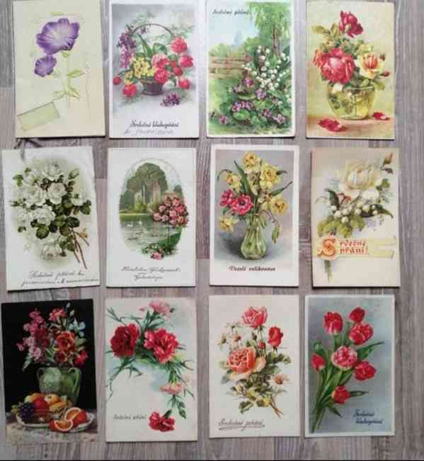 Staré pohlednice Přání květiny