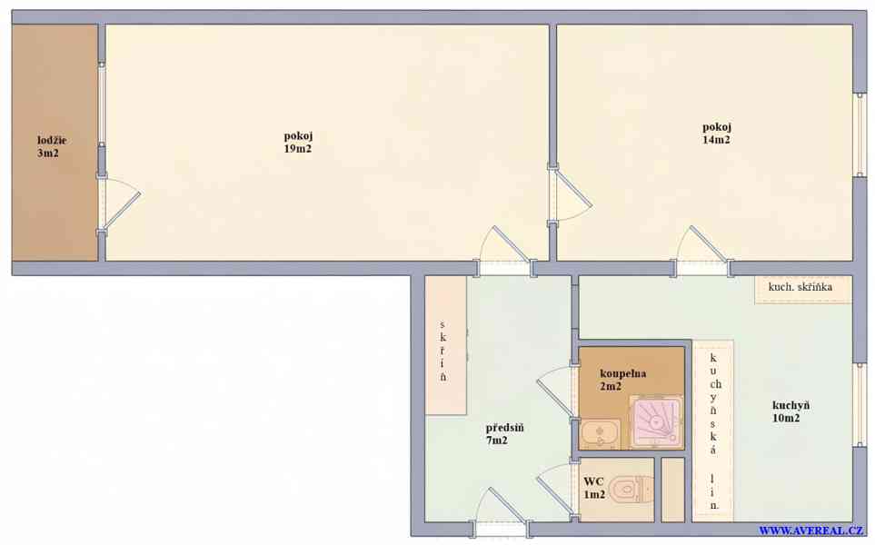 Pronájem bytu 2+1 s lodžií (56 m²), ul. Tuchorazská, Praha 1 - foto 2