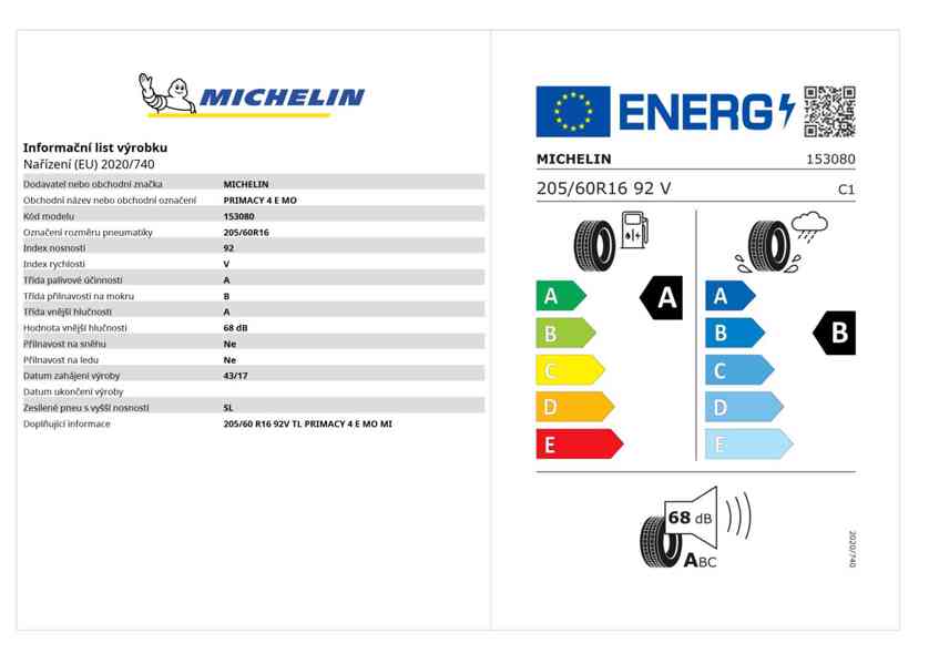 Michelin Primacy 4 205/60R16 92V dezén 5,4 mm (nové = 6 mm) - foto 2