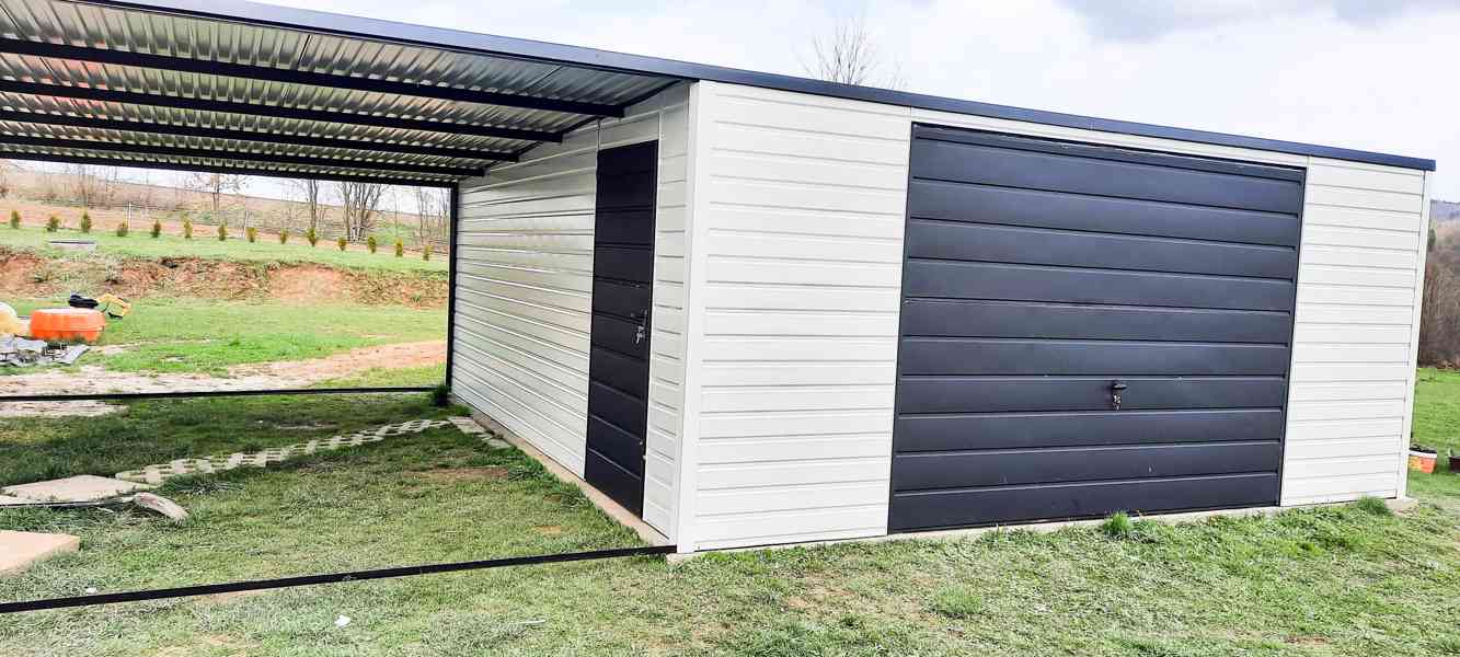 Plechová garáž 6m x 6m, přístřešek - spád dozadu TS299  - foto 3