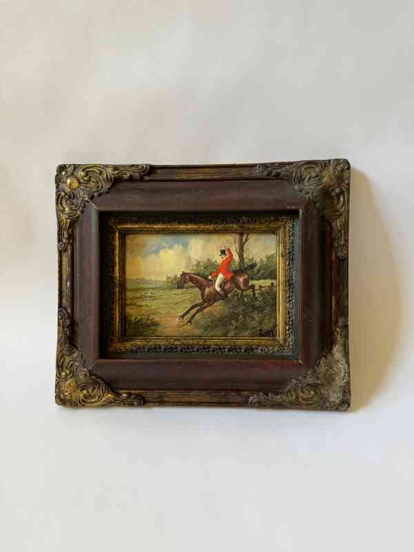 Obraz ve zlatém zdobeném rámu - jezdec na koni