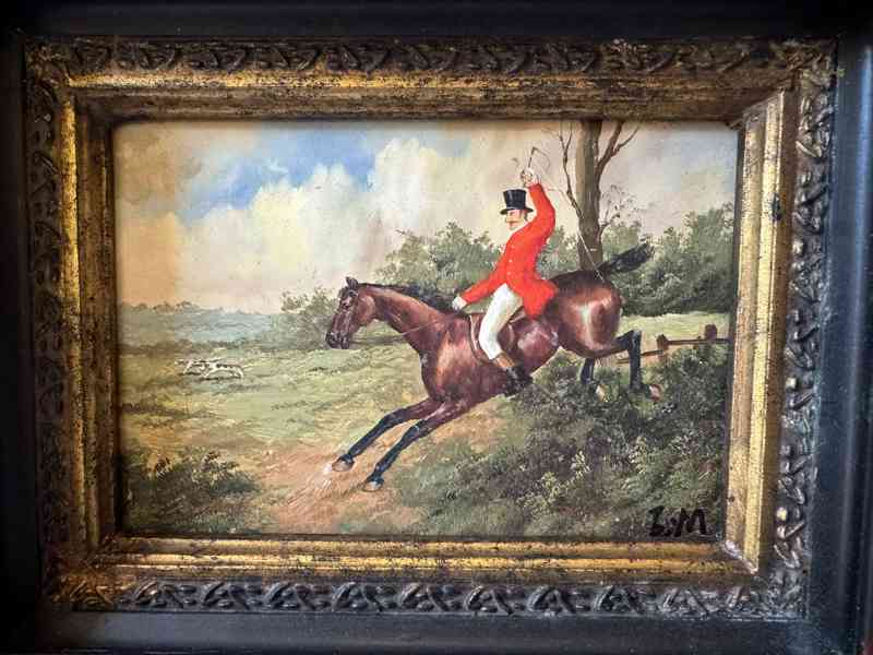Obraz ve zlatém zdobeném rámu - jezdec na koni - foto 2