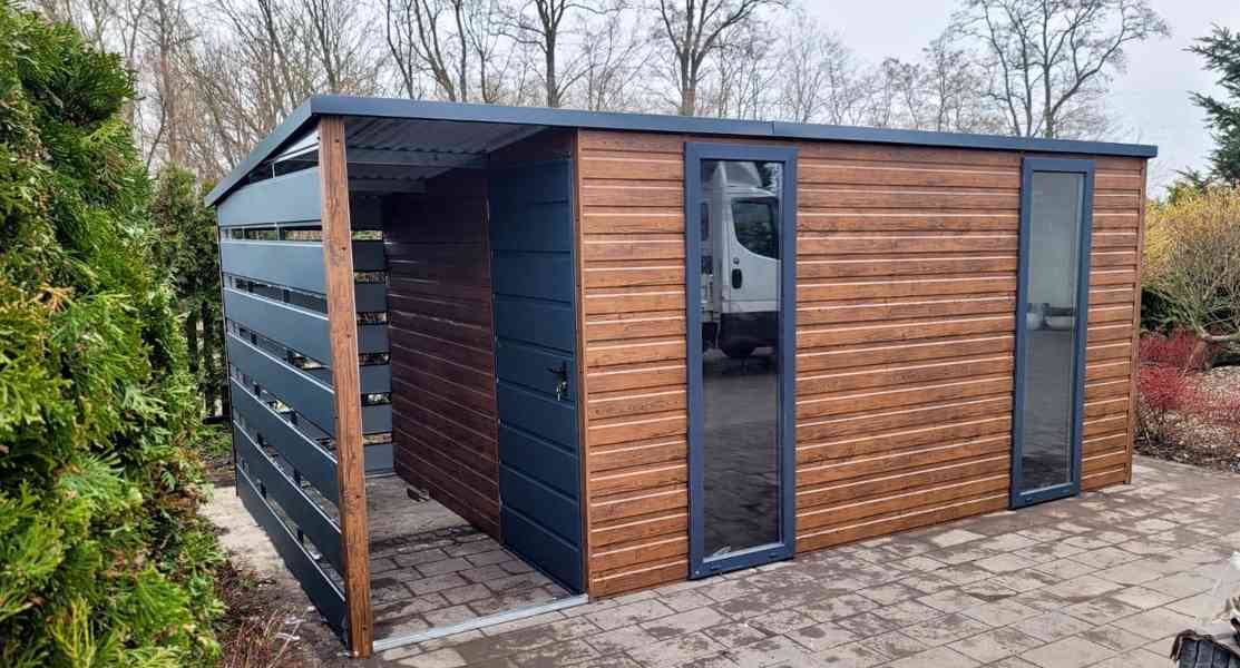 Zahradní domek 4,5x2,5m přístřešek 1,5x2,5 spád dozadu TS619 - foto 1
