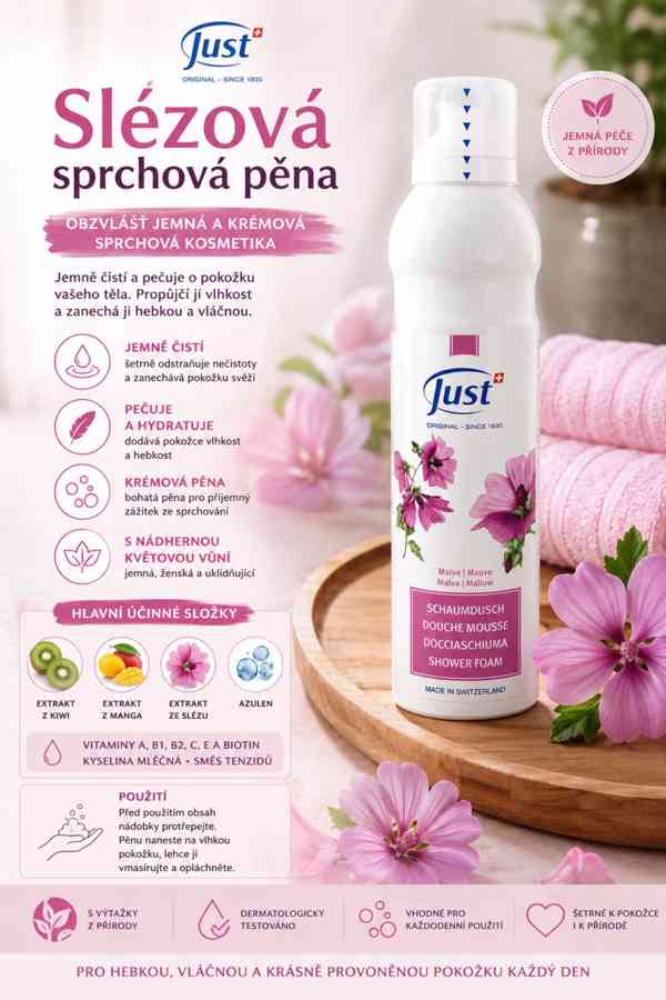 Just jemná Slézová sprchová pěna - foto 2