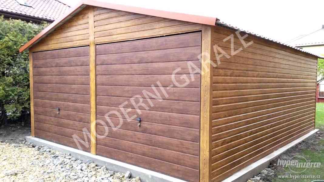 Plechová garáž s imitací dřeva 6x5m. - foto 1