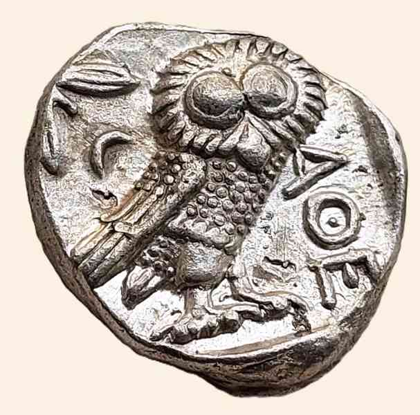 Athény – stříbrná tetradrachma, Athéna a sova cca 355–294 př - foto 3