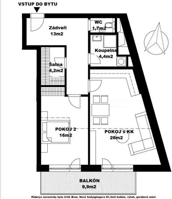 Pronájem bytu 2+kk, 81m2 Brno, Nové sady, parkovací místo - foto 17