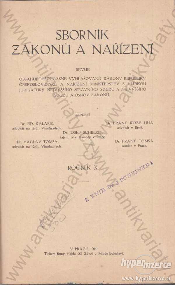 Sborník zákonů a nařízení - ročník X. 1919 - foto 1