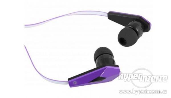 Peckové stereo sluchátka, plochý kabel fialové nové - foto 1