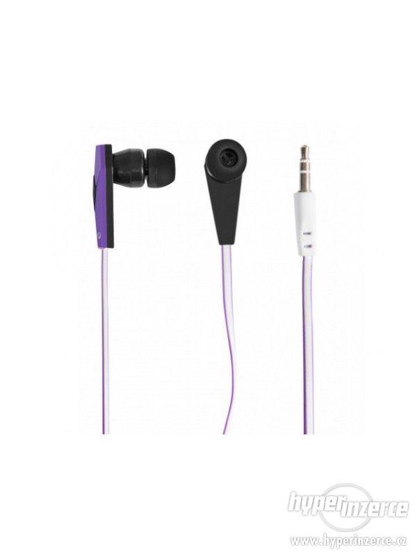 Peckové stereo sluchátka, plochý kabel fialové nové - foto 2