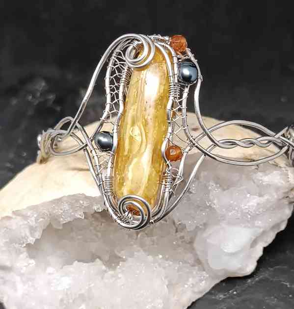 Jantarový ocelový náramek s perlami a citríny - foto 6