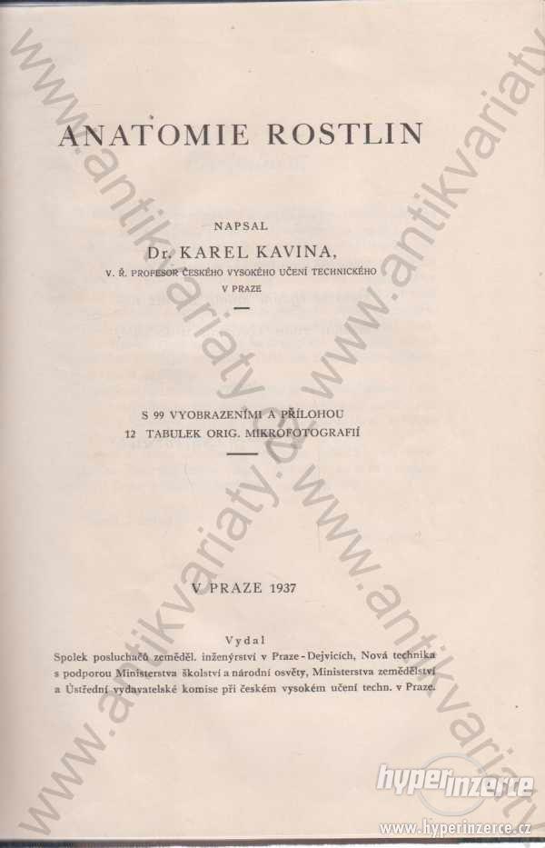 Anatomie Rostlin Dr. Karel Kavina 1937 - foto 1