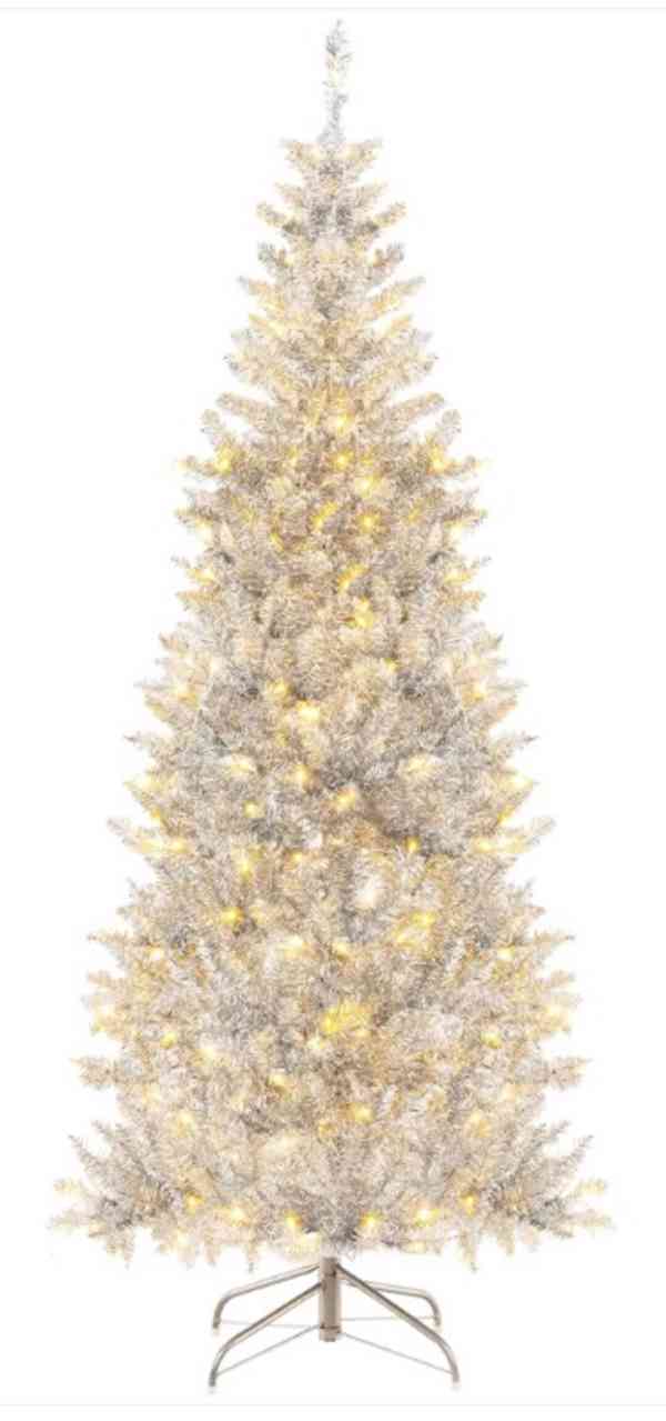 Vánoční stromek se sněhem, LED světly a kovovým stojanem