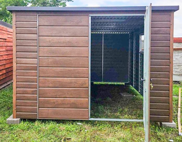 Plechova garáž 4x5 Dvoukřídlá vrata - Okno tmavý ořech TS748 - foto 2