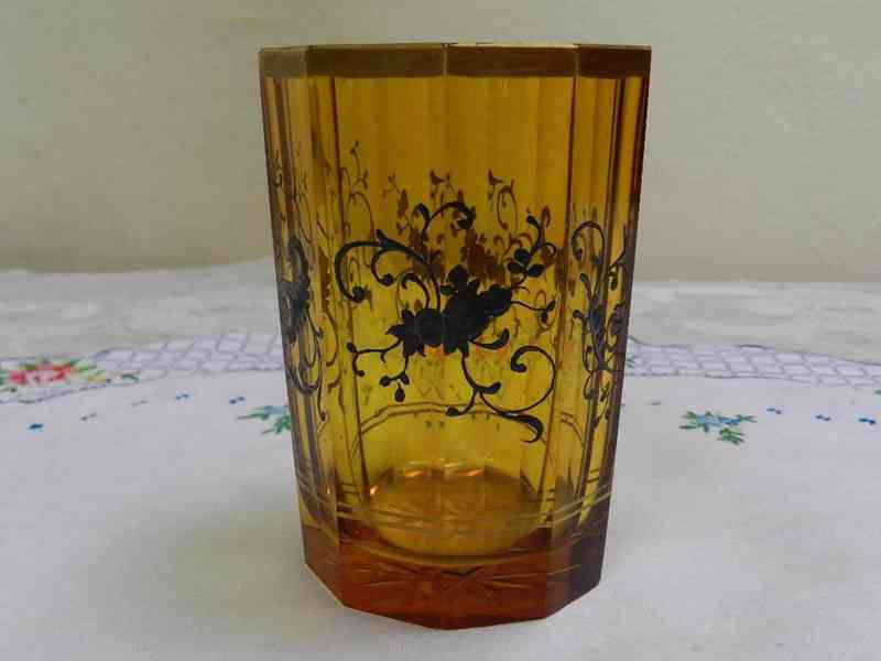 Hezká velmi stará broušená zlacená Sklenice  - foto 3