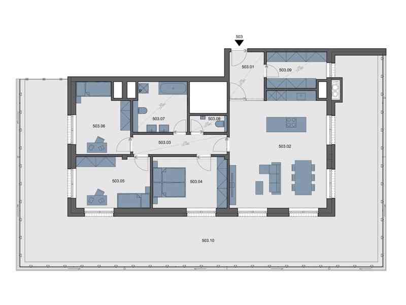 Velký rodinný byt 4+kk s prostornou terasou v posledním patře bytového projektu Zelené kaskády. - foto 2