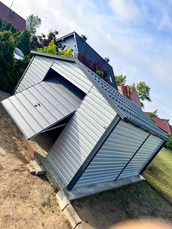 Plechova garáž  4,5x5m - výklopná vrata -  hliník - TS772 - foto 2
