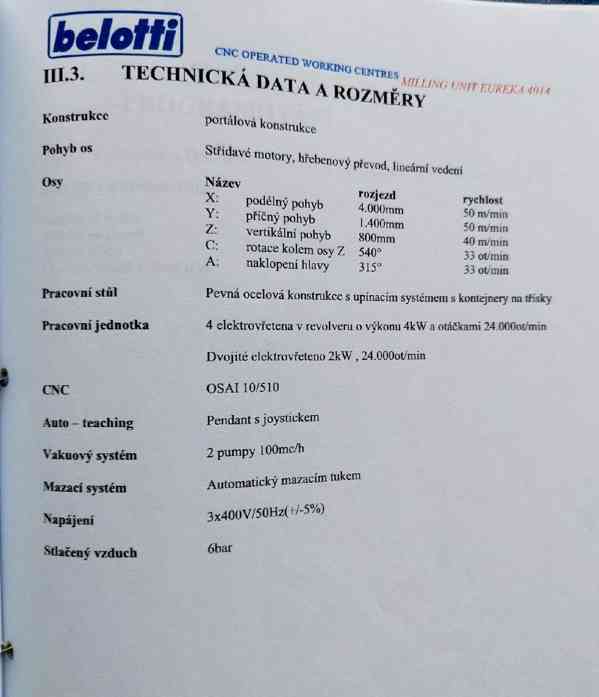 Použitá 5-osá CNC frézka Belotti EUREKA 4014, r. v. 2001 - foto 7