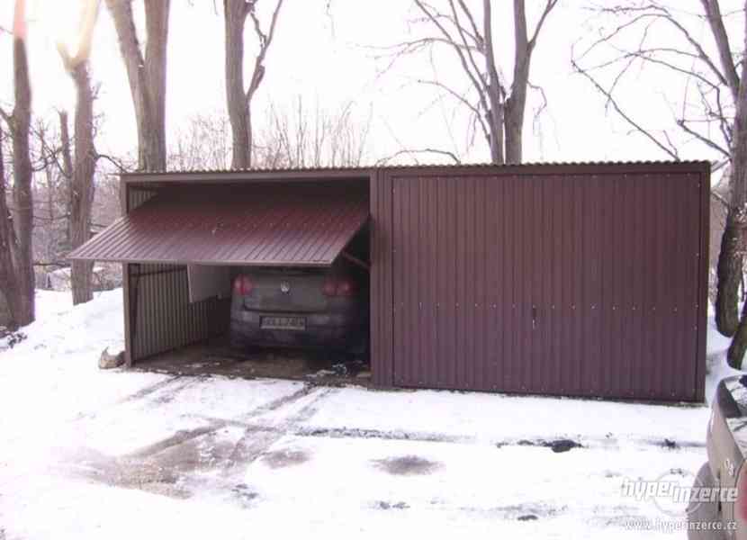 Plechová garáž,střecha dozadu,dvoukřídlá vrata,pozink plech - foto 7