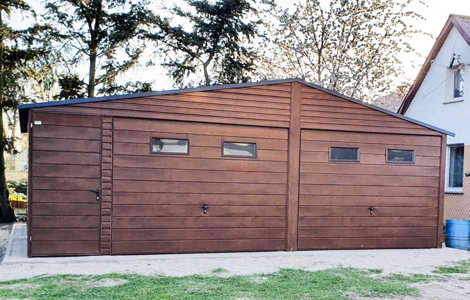 Plechová garáž 7x6m sedlová střecha - 2x vrata + dveře TS295 - foto 6