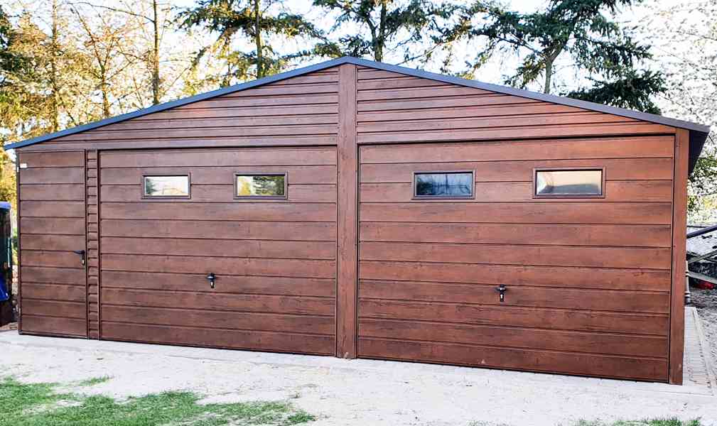 Plechová garáž 7x6m sedlová střecha - 2x vrata + dveře TS295 - foto 5