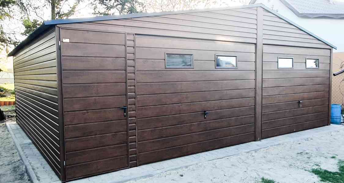 Plechová garáž 7x6m sedlová střecha - 2x vrata + dveře TS295 - foto 3