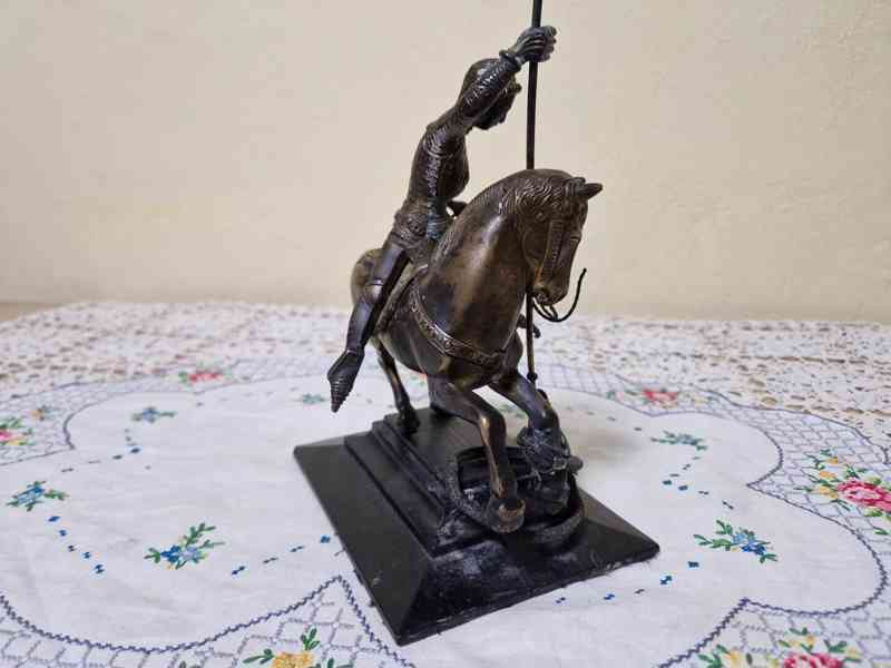 Bronzová velmi stará Socha Jezdec Svatý Jiří na Koni a Drak - foto 9