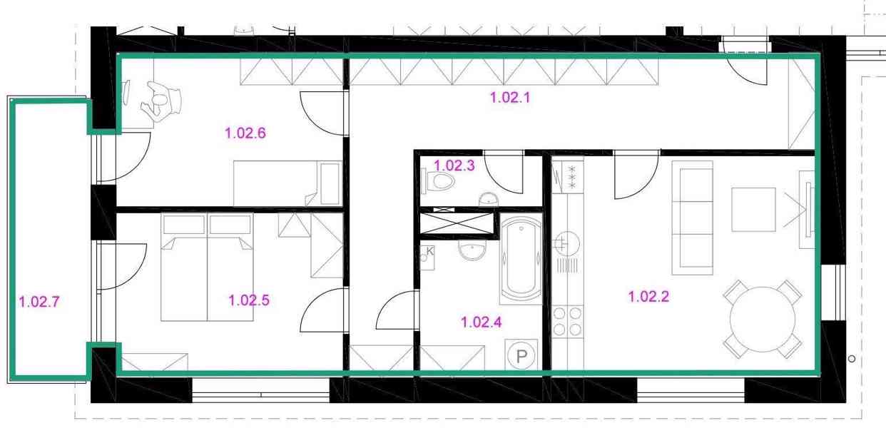 Prodej bytu 3+kk 74 m2 s balkonem 7 m2 - Rousínov - 02 - 1.02/S23 - foto 5