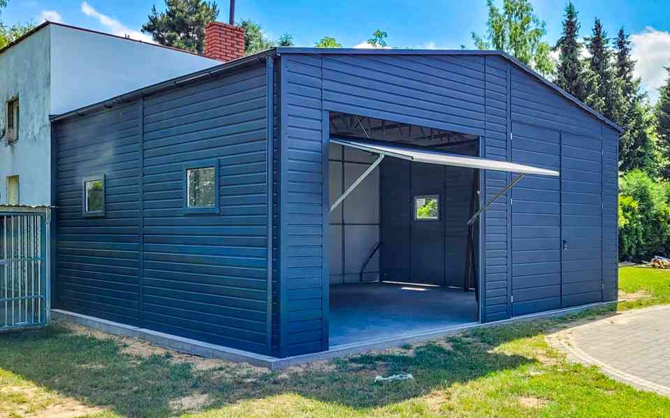 Plechova garáž 7x6m výklopná vrata Dvoukřídlá vrata TS691 - foto 2