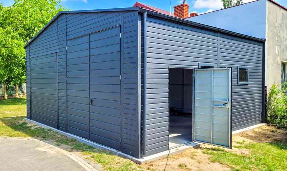 Plechova garáž 7x6m výklopná vrata Dvoukřídlá vrata TS691 - foto 3