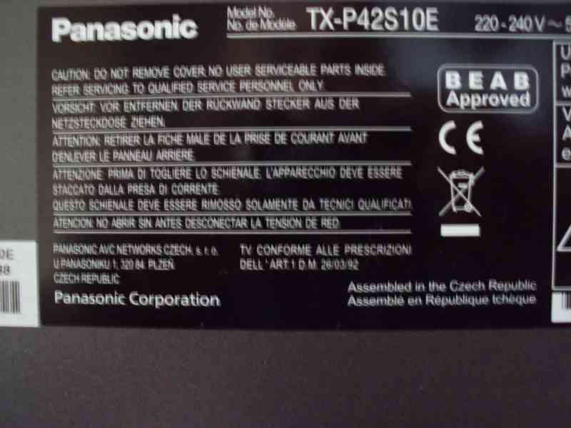 Prodám televizor Panasonic TX-P42S10E plazma - foto 3