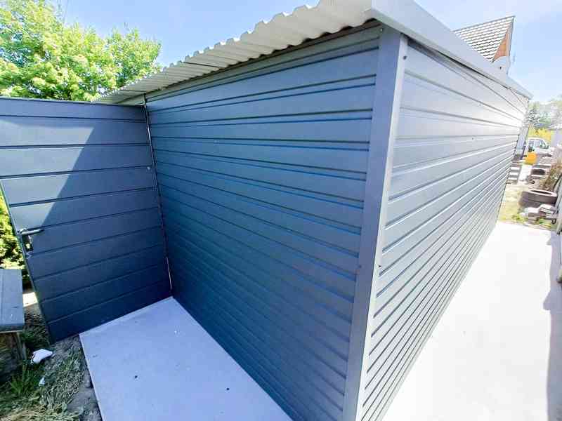 Plechová garáž 3m x 6m, spád dozadu - výklopná vrata TS230 - foto 2