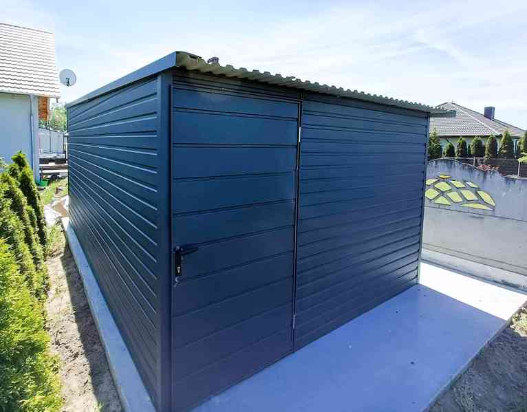 Plechová garáž 3m x 6m, spád dozadu - výklopná vrata TS230 - foto 3
