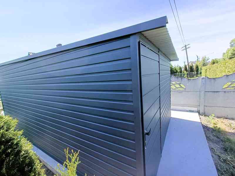 Plechová garáž 3m x 6m, spád dozadu - výklopná vrata TS230 - foto 5