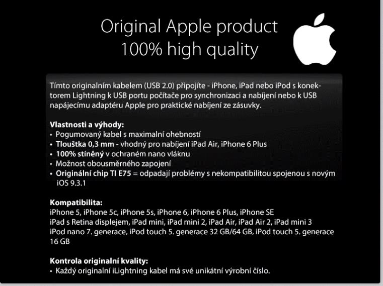 Originální lightning kabel Apple pro iPhone 5/5s/6/6s a iPad - foto 4